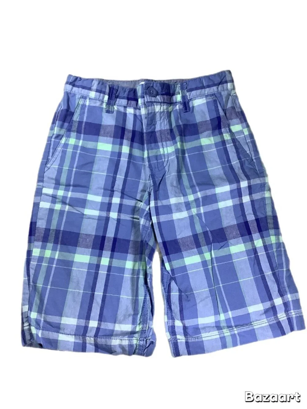 Old Navy Boys Violet and Green Plaid Shorts Size 10 Built-In Belt